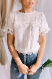 White Lace Applique Short Sleeve Top