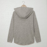 Heathered Print Button Snap Neck Pullover Hoodie