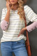 Waffle Knit Colorblock Buttoned Cuff Long Sleeve Blouse