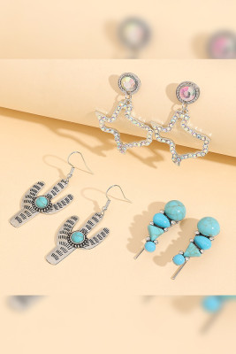 Cactus and Map Western Earrings 3pcs Set MOQ 3 sets