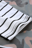 Black Camo Stripes Patchwork Long Sleeve Top with Pocket