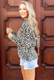 Leopard Print 1/4 Zip Turn-down Collar Sweatshirt