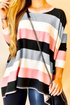 Pink Colorblock Long Sleeves Tunic Top