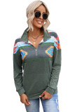 Aztec Print Atop Sage Green Pullover Sweatshirt