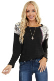 Black Long Sleeve Top With Leopard Snakeskin Print