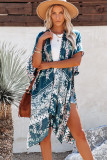 Pattern Print Open Front Kimono with Side Slit