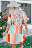 Multicolor Color Block Ruffled Elastic Waist Mini Dress