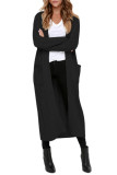 Black Cable Knit Open Front Long Cardigan