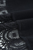 Black Lace Pom Pom Splicing Square Neck Blouse