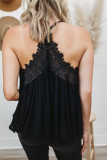 Black Lace Splicing Ruffled V Neck Cami Top