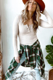 Green Drop Shoulder Plaid Casual Shirt