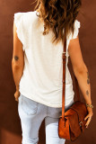 White Casual Solid V Neck Butterfly Sleeve Top