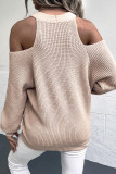 V Neck Cold Shoulder Open Button Knit Cardigans