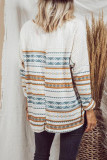 Geometric Print V Neck Long Sleeve Top