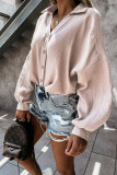 Pink Turn Collar V Neck Crinkled Cuffed Shirt