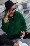 Green Zip Collar Fleece Pullover Sweatshirt