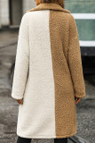 Color Block One Button Long Length Fleece Coat