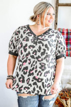 Plus Size Button Detail Leopard Short Sleeve Top