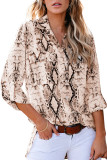 Brown Wild Snake Print Shirt with Pockets