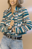 Aztec Print Lapel Pockets Short Jacket Coat