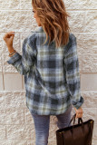 Gray Oversize Rounded Hem Plaid Shirt with Slits