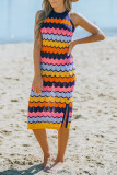 Multicolour Striped Knit Sleeveless Dress