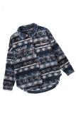 Blue Tribal Print Pocket Buttoned Sherpa Jacket