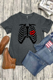 Skeleton Rib Cage Heart ,Halloween Day O-neck Short Couple Sleeve Top UNISHE Wholesale