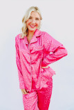 Rose 2pcs Leopard Satin Long Sleeve Pajamas Set