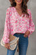 Floral Print V Neck Long Puff Sleeve Top