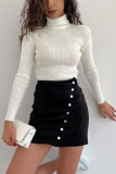 Scallop Edge Buttons Suede Skirt