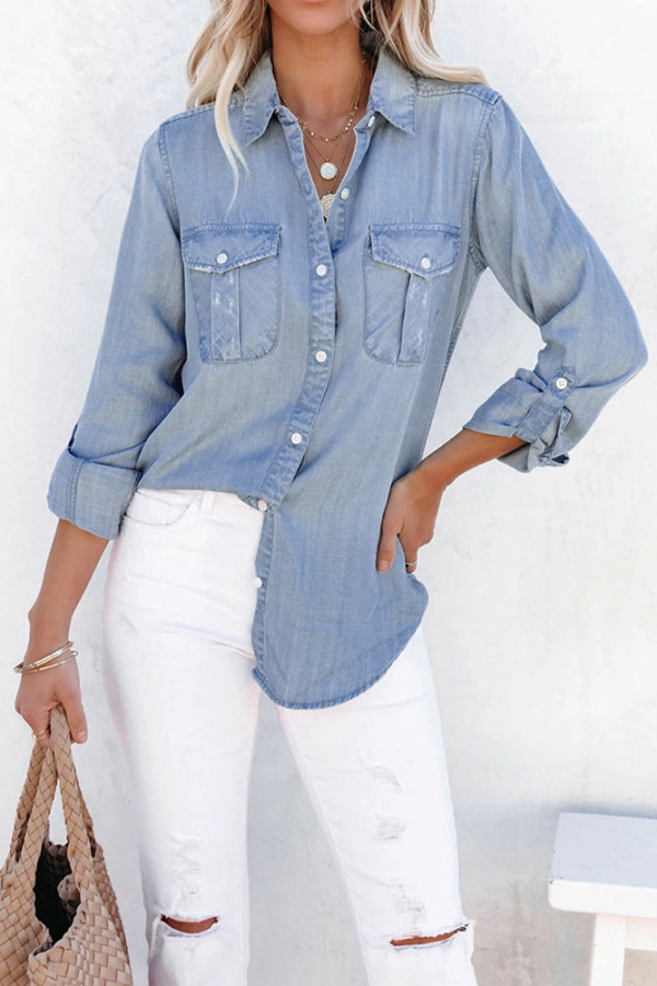 Blue Washed Open Button Denim Shirts