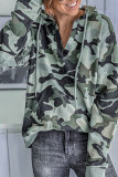 Camouflage Drawstring V Neck Hoodie