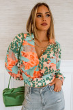 Orange Leopard Abstract Print V Neck Long Sleeve Shirt
