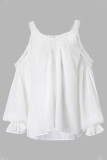 White Lace Crochet Splicing Cold Shoulder V Neck Blouse