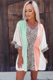 V Neck Ruffle Leopard Color Block Romper