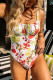 White Straight Neck Floral One-piece Swimwear