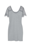 Gray Lace Sleeve Ribbed Bodycon Dress