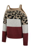 Leopard Color Block Drew Shoulder Knit Sweaters