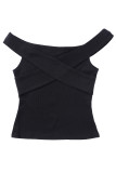 Black Ribbed Criss Cross Off Shoulder Top