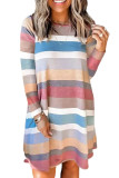 Rainbow Long Sleeve Stripes Mini Dress