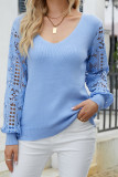 Crochet Lace Long Sleeves V Neck Knit Sweaters