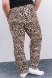 Leopard Print Ripped Drawstring Mid Waist Plus Size Pants