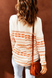 Orange Geometric Print V Neck Long Sleeve Top