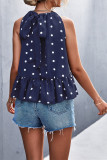 Polka Dot Halter Sleeveless Ruffle Hem Tank Top Unishe Wholesale