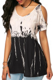 Black Gradient Cold Shoulder Short Sleele Loose Tops