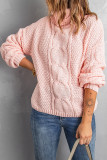 Pink Solid Turtleneck Cable Knit Pullover Sweater