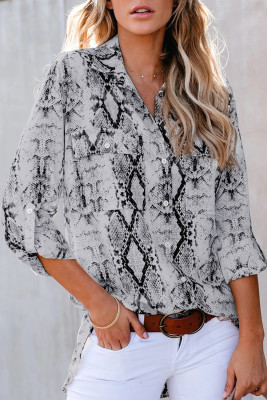 Gray Wild Snake Print Shirt with Pockets