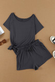 Gray Raglan Top and Shorts Knit Lounge Set