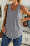 Gray V Neck Racerback Tank Top with Pocket